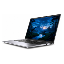 Dell Latitude 9520 semiabierto, visto desde atrás en ángulo