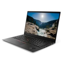 Lenovo ThinkPad X1 Carbon G7 en perspectiva lateral con puertos USB-C