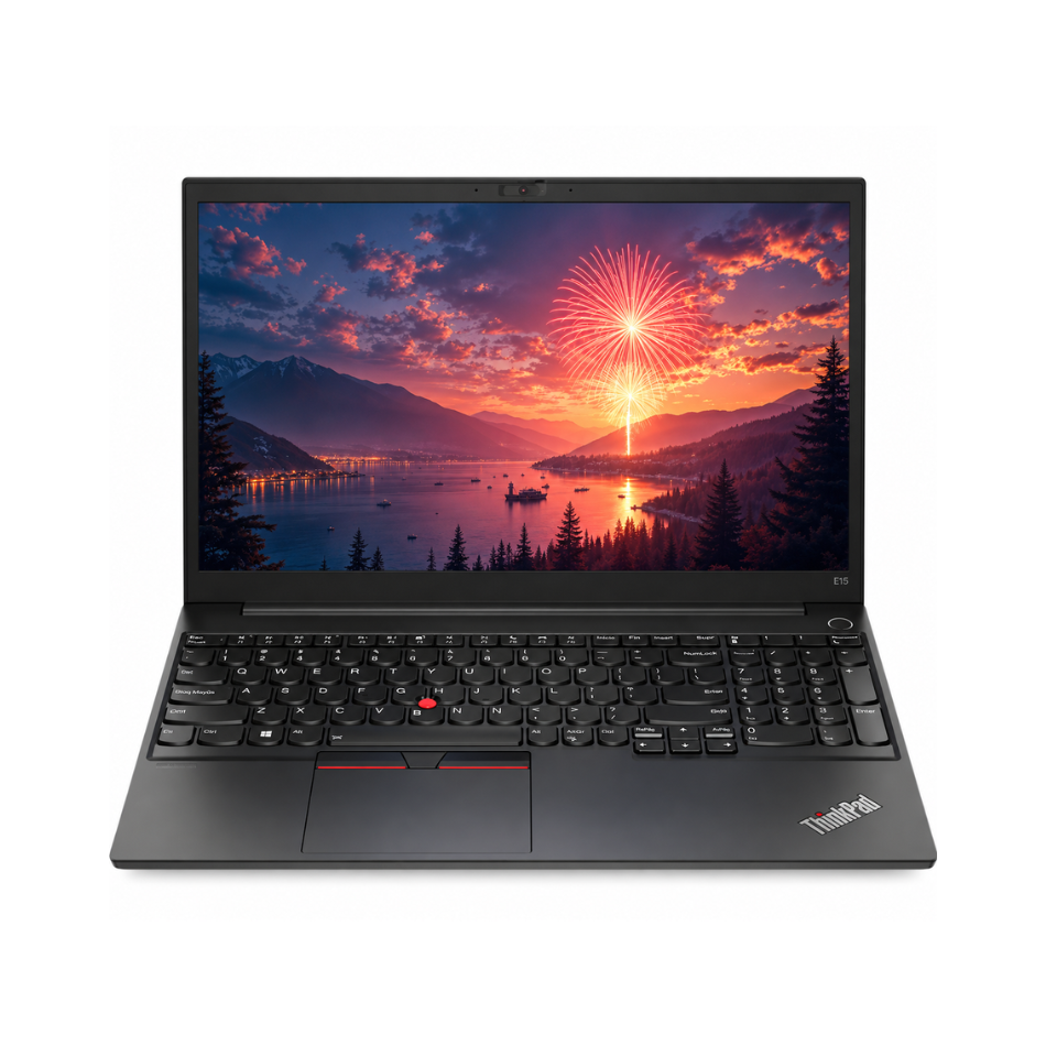 Lenovo ThinkPad E15 Gen 4 abierto de frente, pantalla de 15,6 pulgadas con marcas de teclado