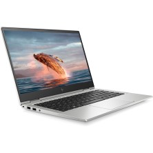 HP EliteBook 830 G8 abierto en ángulo, chasis de aluminio plateado