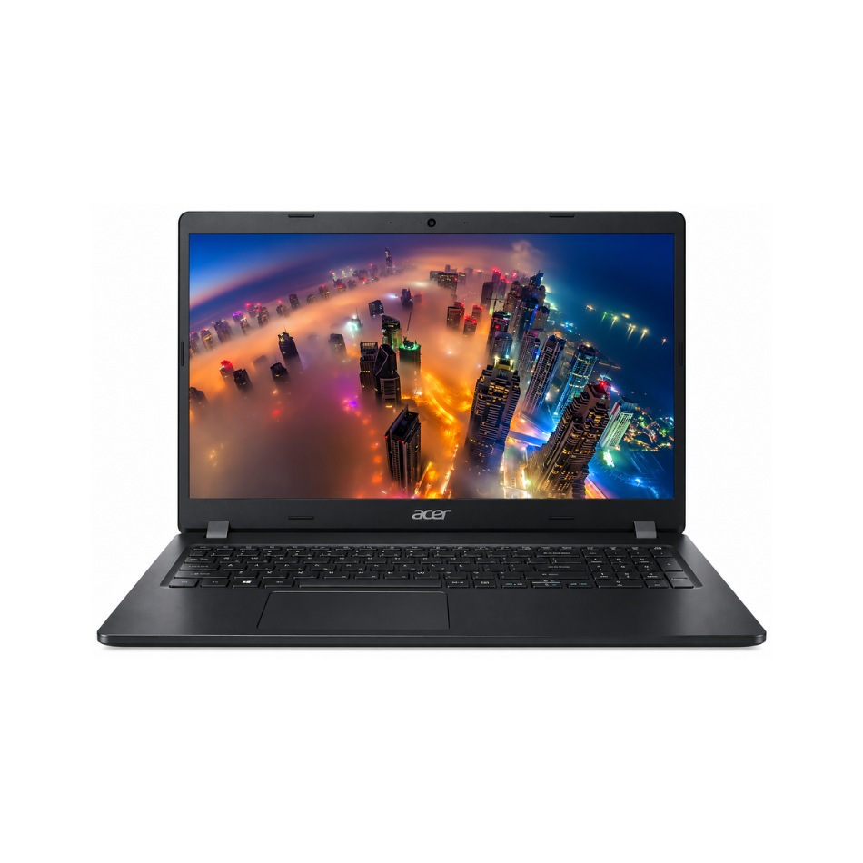 Acer TravelMate P215-51 abierto de frente, pantalla de 15,6 pulgadas con marcas de teclado