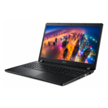 Acer TravelMate P215-51 abierto en perspectiva, chasis negro