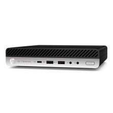 HP EliteDesk 800 G4 Mini en ángulo con rejilla lateral y borde plateado