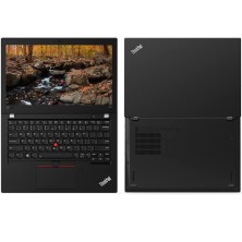 Lenovo ThinkPad X280 abierto junto a la tapa cerrada, vista frontal y trasera