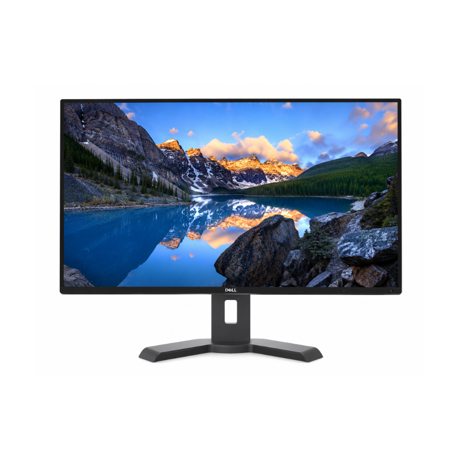 Monitor Dell UltraSharp U2518D reacondicionado de 25 pulgadas con panel IPS y pie ergonómico, de frente sobre su base