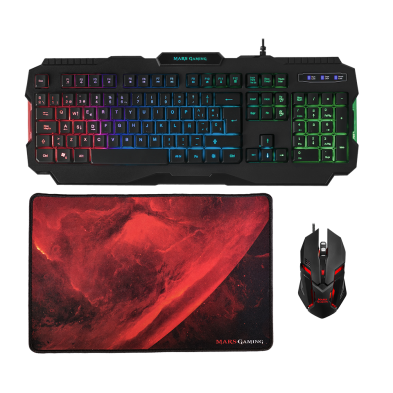 PACK GAMING MARS | MCP118 | TECLADO | ALFOMBRILLA | RATÓN | RGB | NEGRO