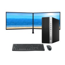 PC Doble Pantalla De 2 X 22´´ Reacondicionados | HP 800 G3 Intel Core i5 6500 | 8 GB | 240 SSD | GT 710 - 2GB | Soporte mesa