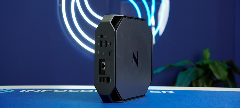 vista del HP Z2 G5 Mini PC y sus puertos de conexión