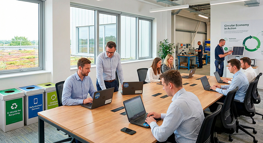 Empresa aplicando estrategias de economía circular en su gestión tecnológica