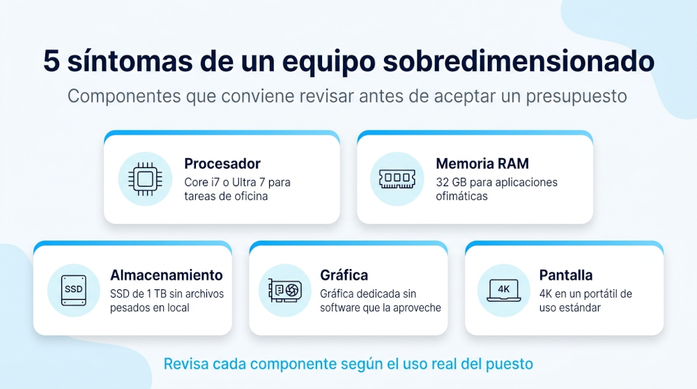 Cinco componentes que conviene revisar para detectar si un equipo informático está sobredimensionado para una empresa