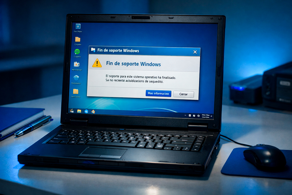 Portátil antiguo con mensaje fin de soporte Windows 10