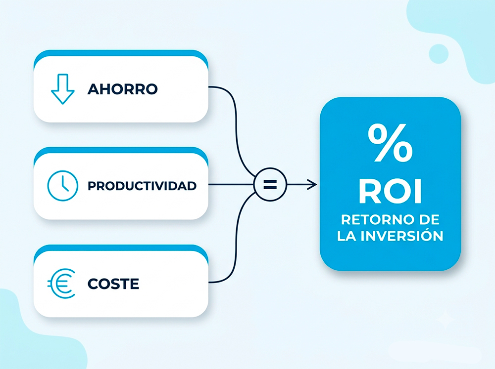 Fórmula del retorno de inversión al renovar el parque informático de una empresa con sus tres componentes: ahorro, productividad y coste