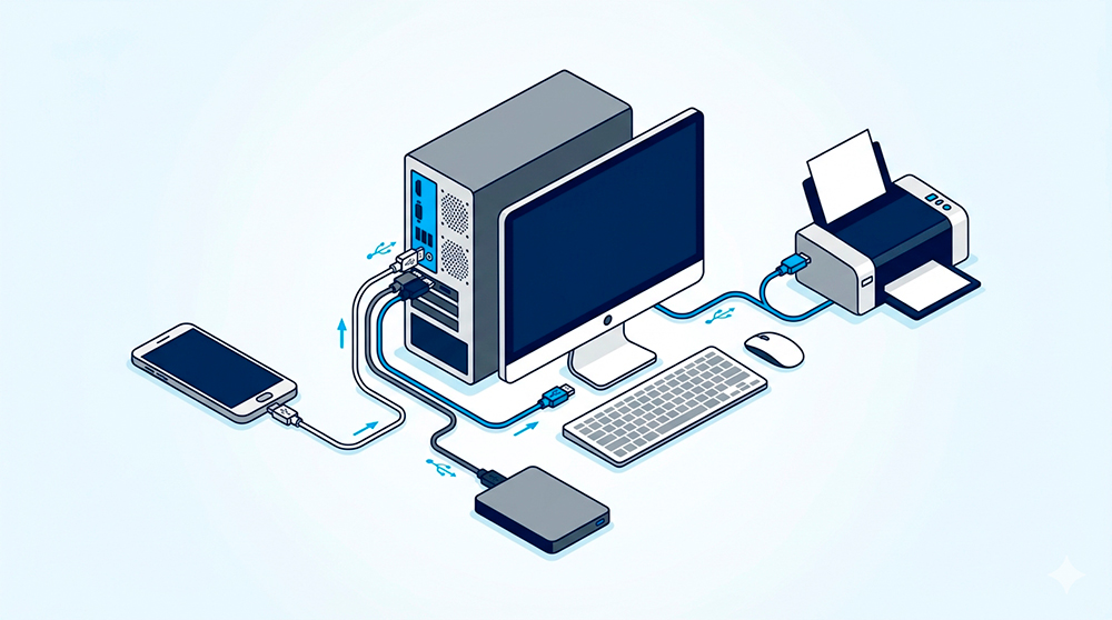 Dispositivos conectados mediante diferentes tipos de USB