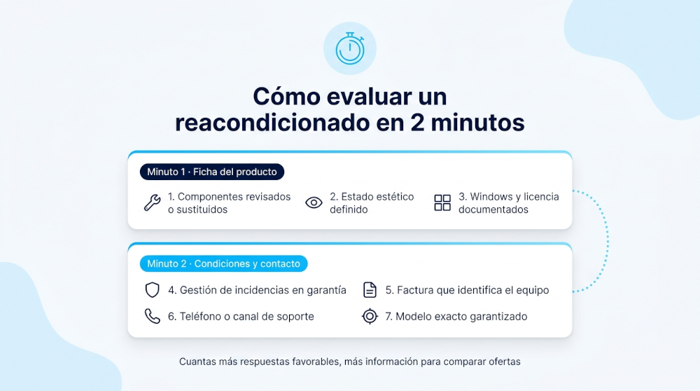 Método para evaluar en dos minutos si un ordenador reacondicionado es profesional o básico antes de comprarlo