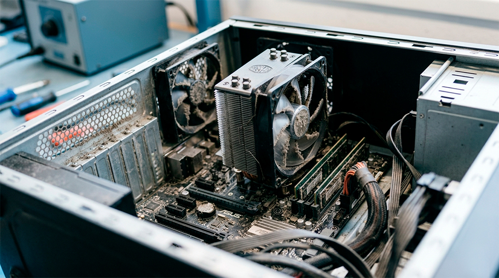 Polvo acumulado en ventilador de ordenador